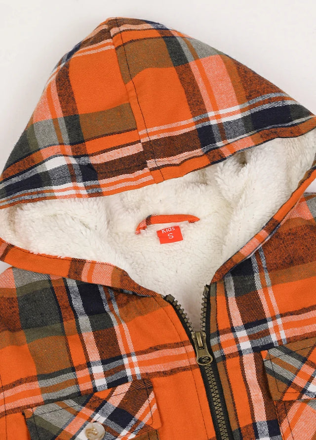 Boys Full Zip Up Sherpa Lined Plaid Flannel Jacket