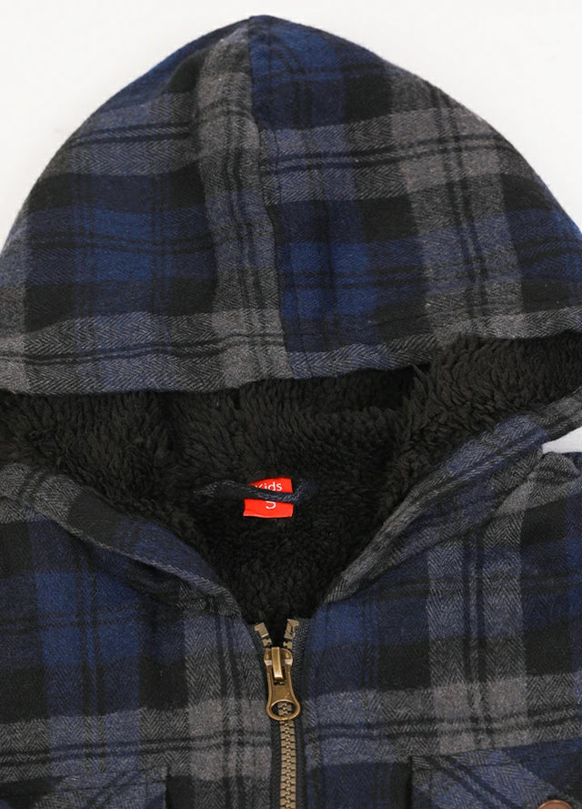Boys Full Zip Up Sherpa Lined Plaid Flannel Jacket