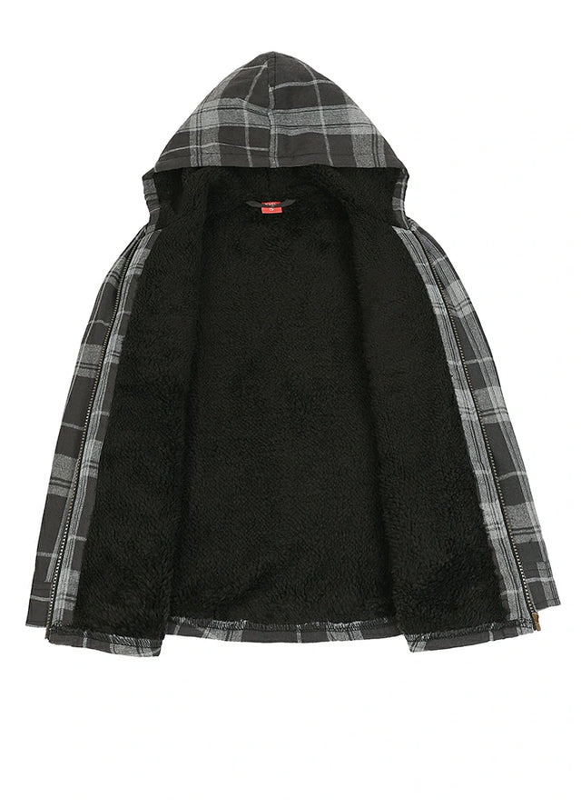 Boys Full Zip Up Sherpa Lined Plaid Flannel Jacket