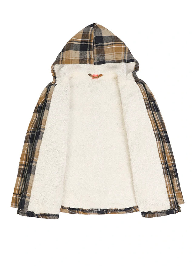 Boys Full Zip Up Sherpa Lined Plaid Flannel Jacket