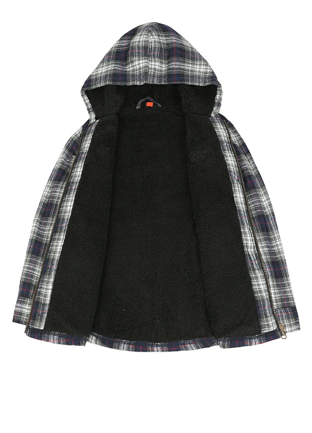 Boys Full Zip Up Sherpa Lined Plaid Flannel Jacket