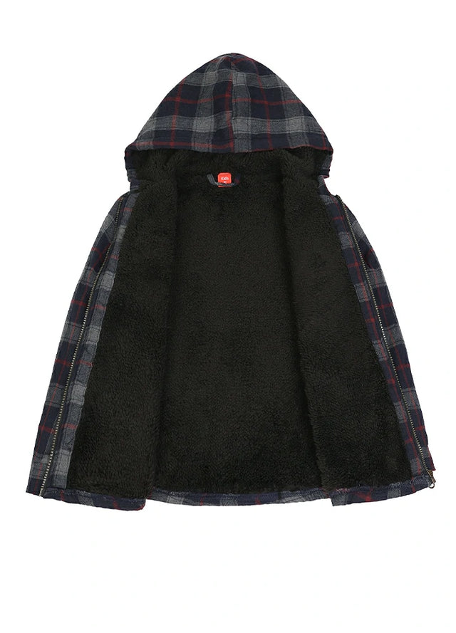 Boys Full Zip Up Sherpa Lined Plaid Flannel Jacket