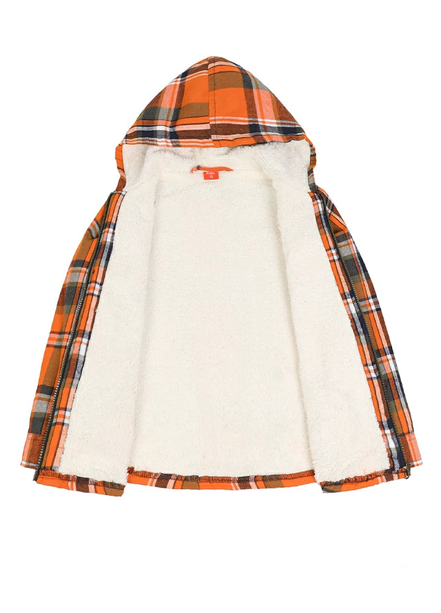 Boys Full Zip Up Sherpa Lined Plaid Flannel Jacket