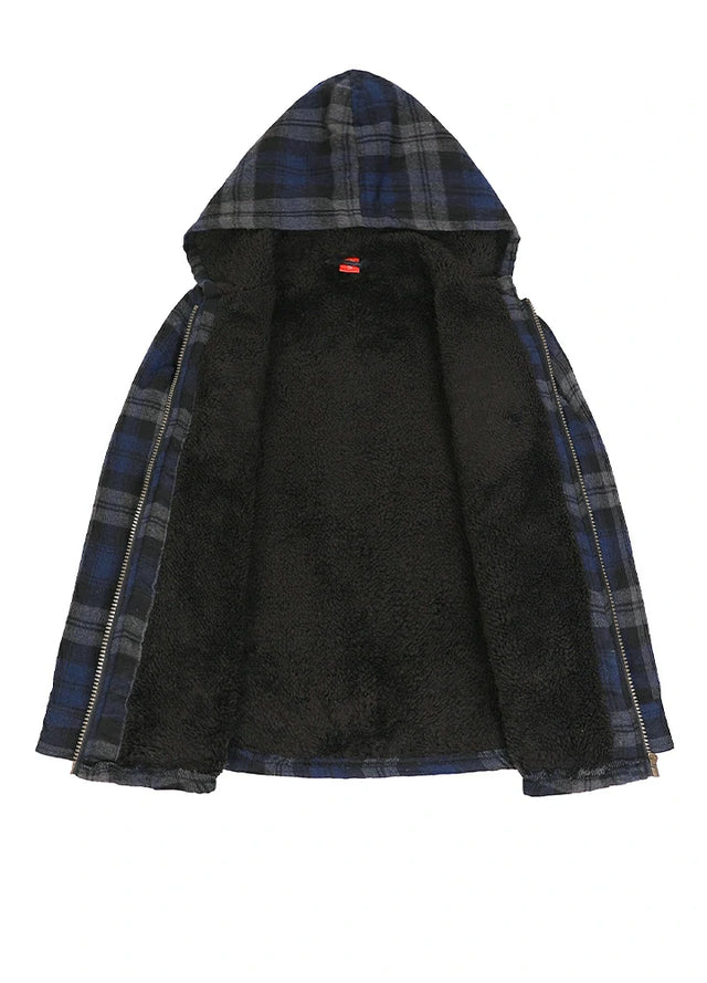 Boys Full Zip Up Sherpa Lined Plaid Flannel Jacket