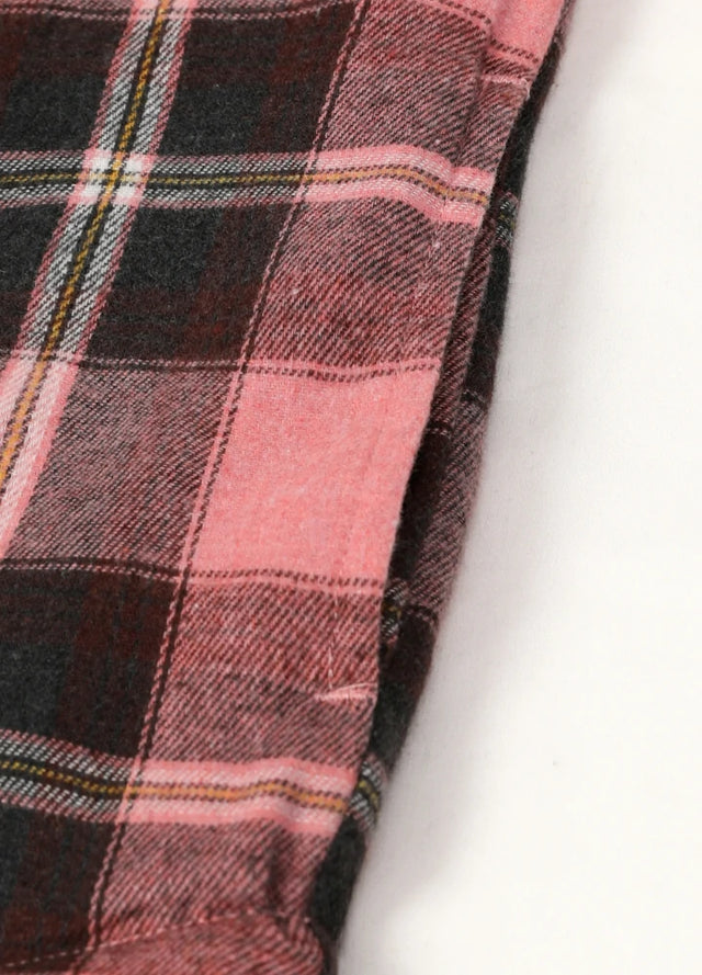 Pink black flannel jacket for girls with side pockets detail