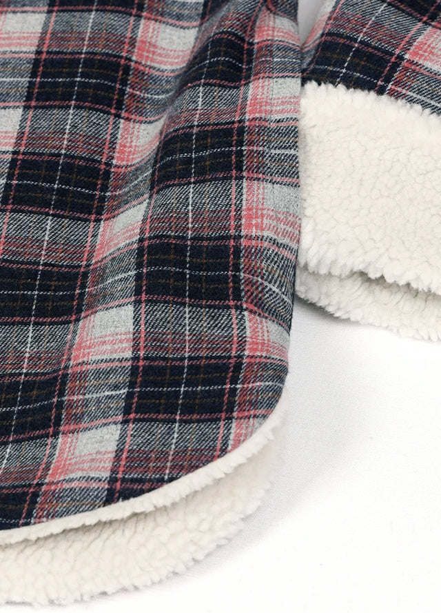 Zoomed-in of women's comfort soft navy pink shirt jacket hand pocket