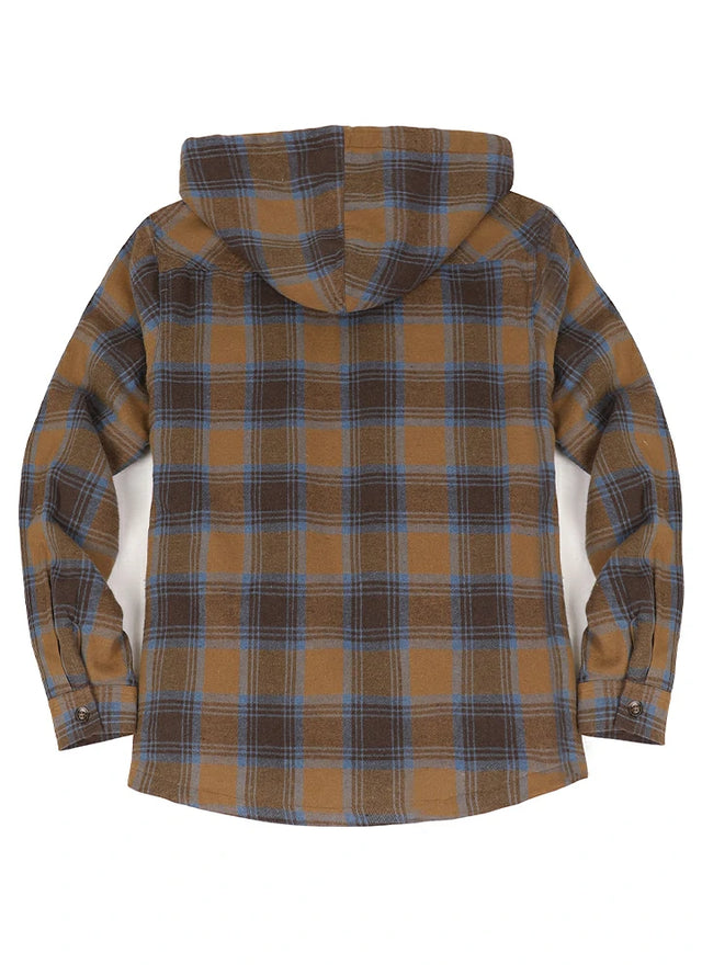 Back view of the coffee blue women's cozy warm sherpa lined hoodie