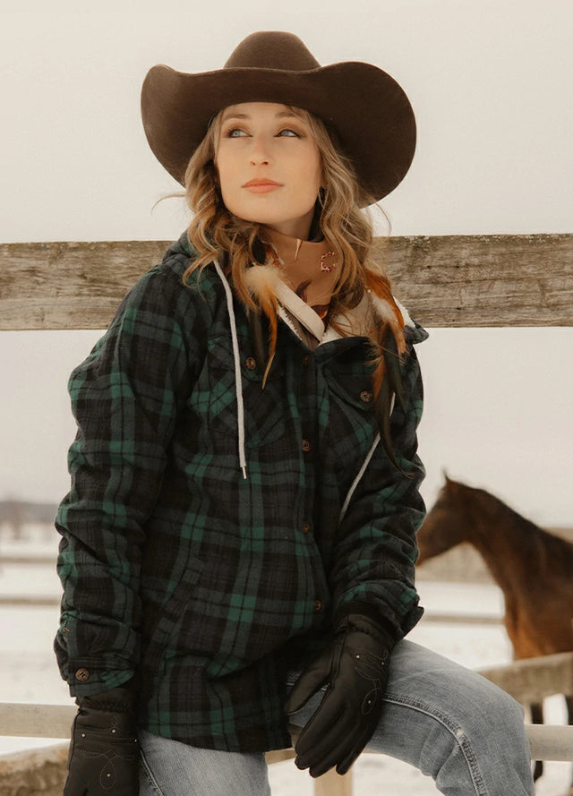 Women's Sherpa Lined Flannel Jacket with Hood, Button Up Plaid