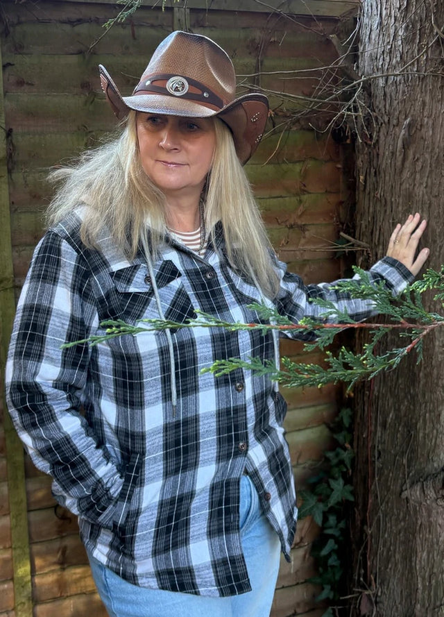 Women's Sherpa Lined Flannel Jacket with Hood, Button Up Plaid