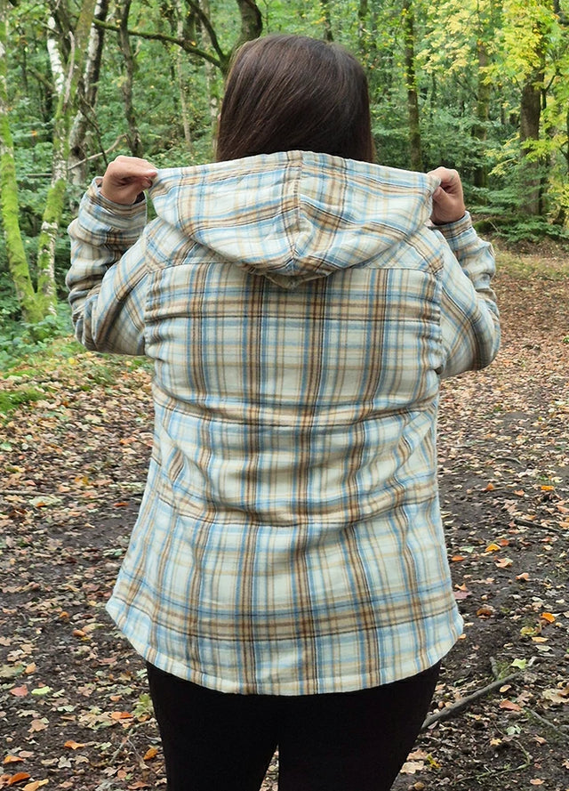 Women's Sherpa Lined Flannel Jacket with Hood, Button Up Plaid