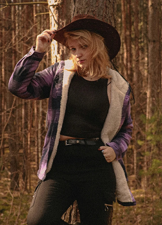 Women's Sherpa Lined Flannel Jacket with Hood, Button Up Plaid