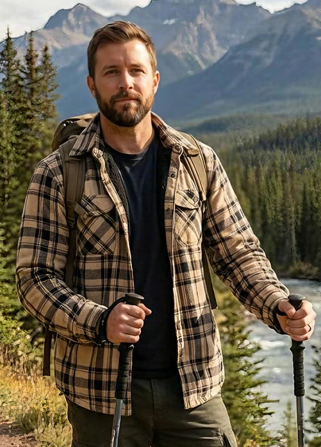 Men's Snap Front Sherpa Lined Flannel Shirt Jacket