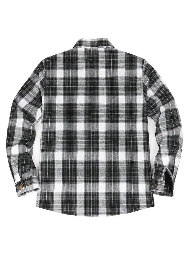 Back view of the gray white men's stylish flannel shirt jacket