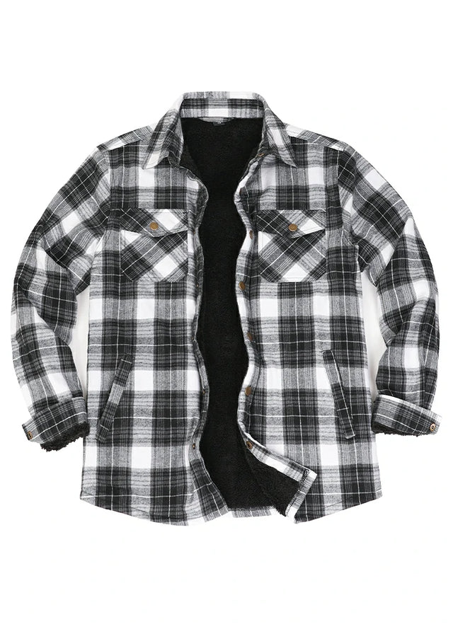 Front view of the gray white men's stylish flannel shirt jacket