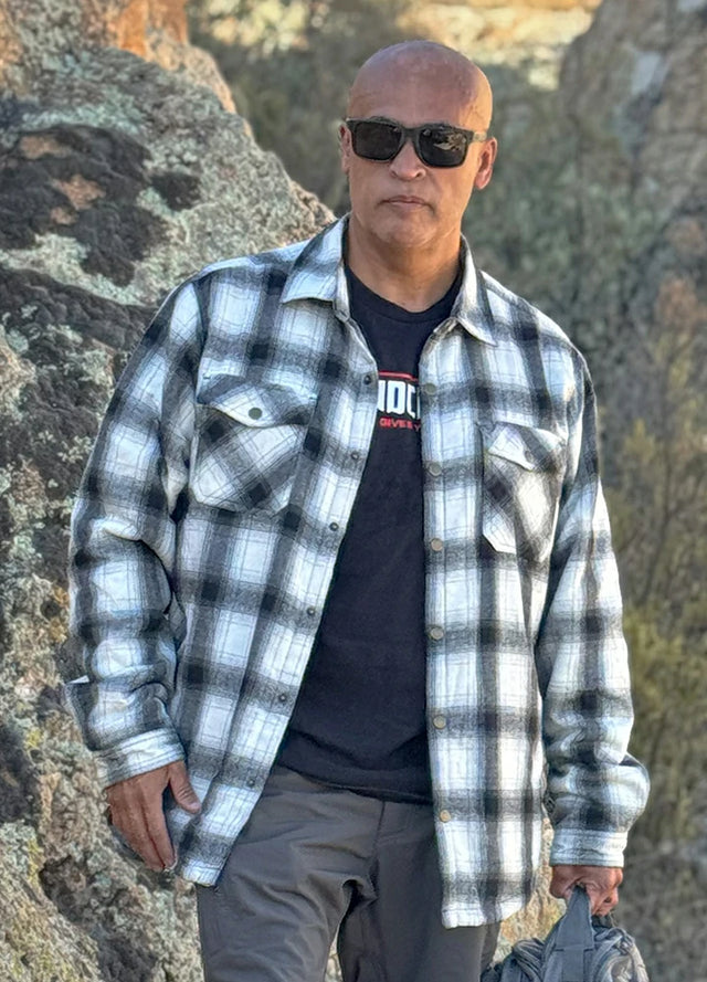 Men's Snap Front Sherpa Lined Flannel Shirt Jacket