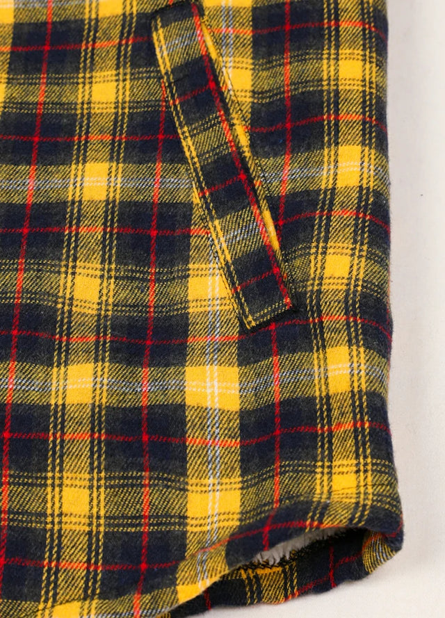 Detailed view of the hand pocket of the yellow navy men's durable sherpa lined hooded jacket