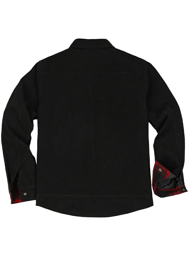 Back view of the black men's breezy casual flannel lined shirt jacket