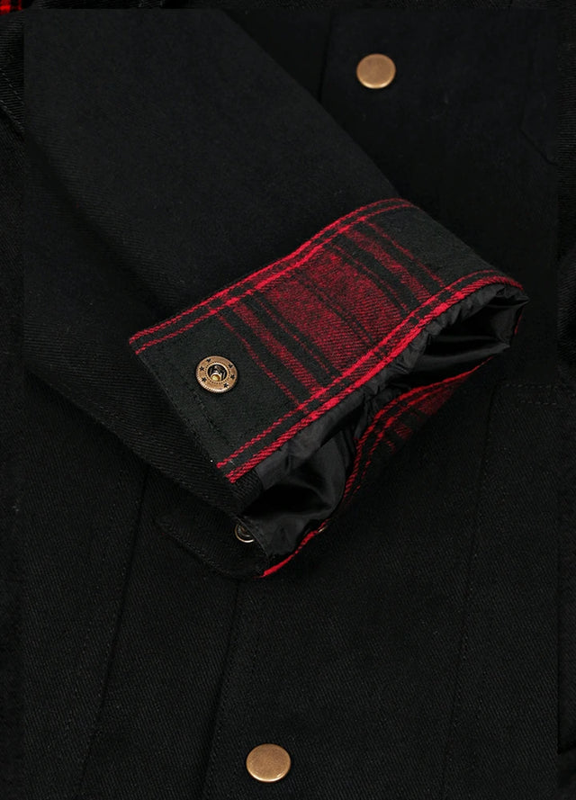 Detailed view of the cuff of the black men's breezy casual flannel lined shirt jacket