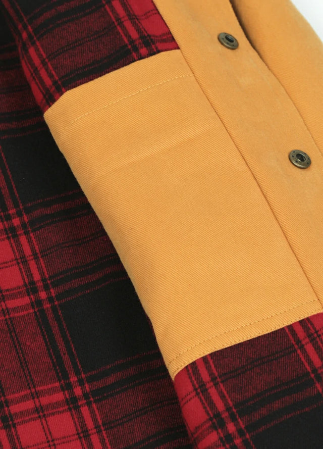 Detailed view of the inner pocket of yellow men's casual flannel lined jacket