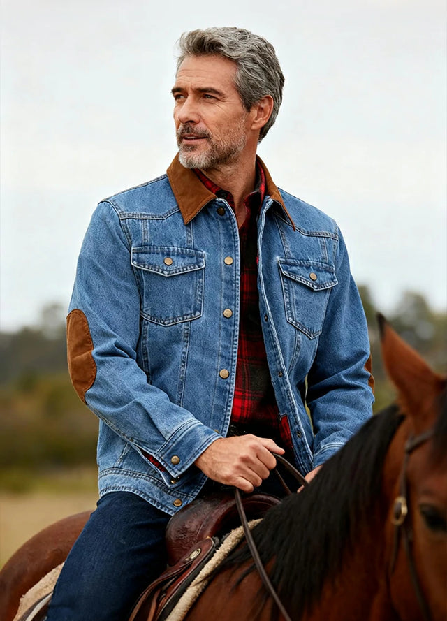 Men's Cowboy Flannel Lined Denim Jacket