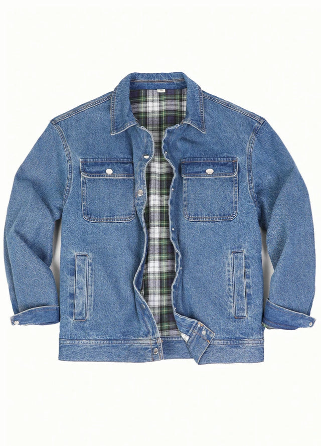 Men's Snap Button Denim Flannel Lined Jacket