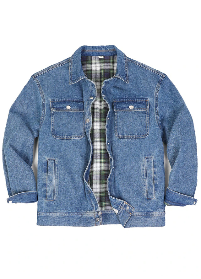 Men's Snap Button Denim Flannel Lined Jacket