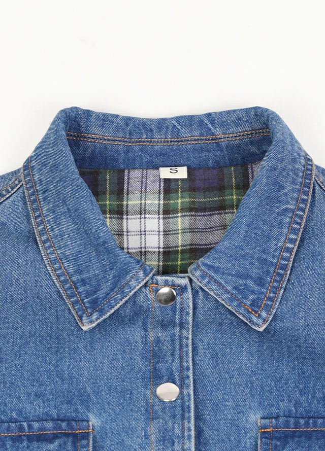Men's Snap Button Denim Flannel Lined Jacket