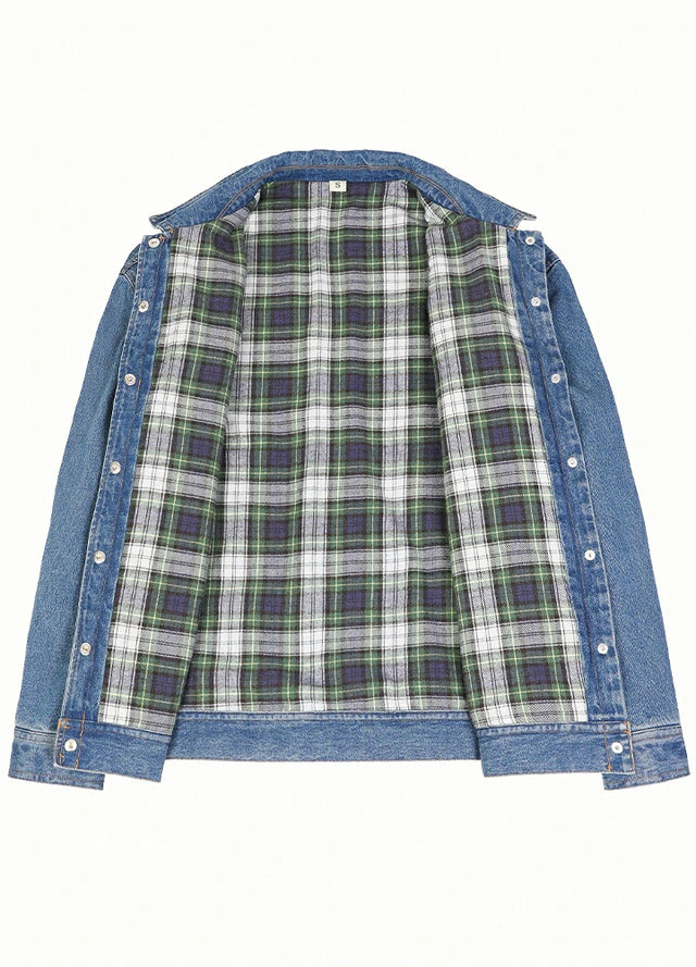 Men's Snap Button Denim Flannel Lined Jacket
