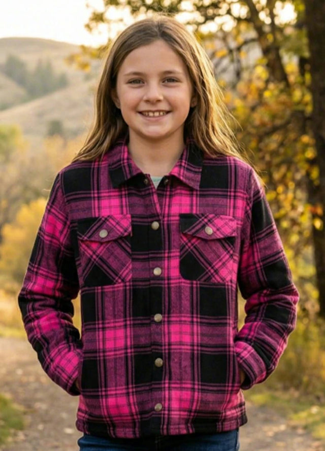 Boys and Girls Sherpa Lined Snap Plaid Shirt Jacket,Flannel Shacket