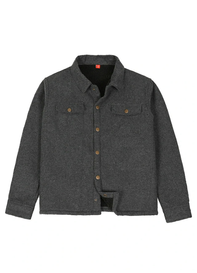 Front view of kids Dark Grey flannel shacket