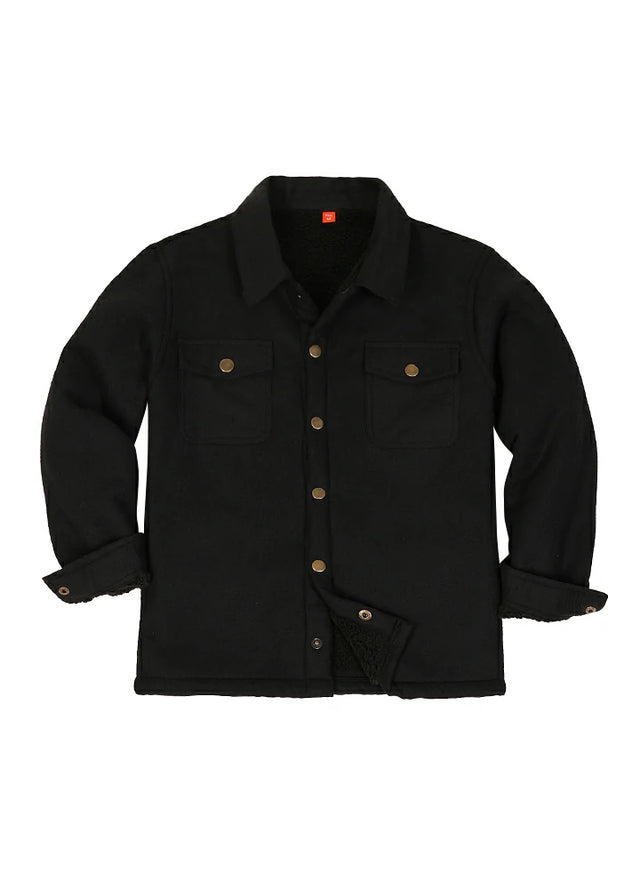 Children's black flannel shirt front view