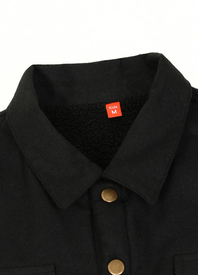 Children's black flannel jacket with formal collar