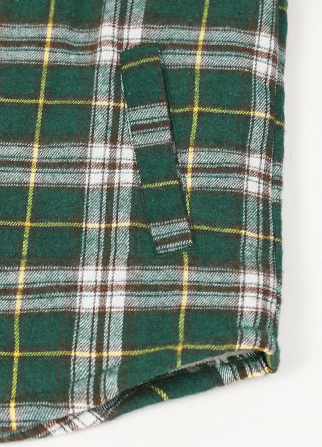 Detail of kids white plaid flannel jacket with warm hand pocket