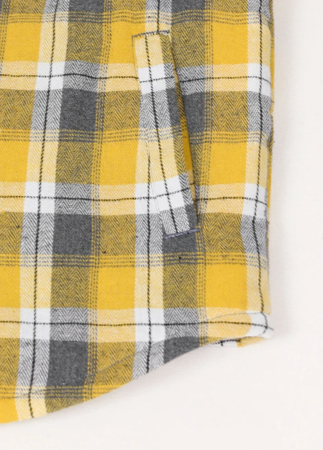 Detail of kids Yellow plaid flannel jacket with warm hand pocket