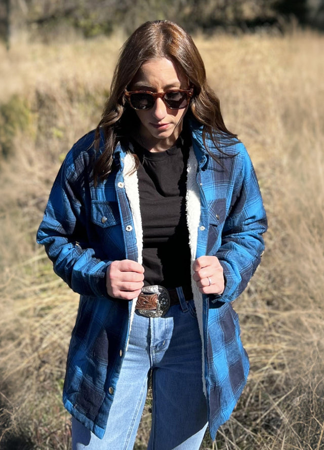 Womens Snap Plaid Flannel Jacket, Sherpa-Lined Shacket