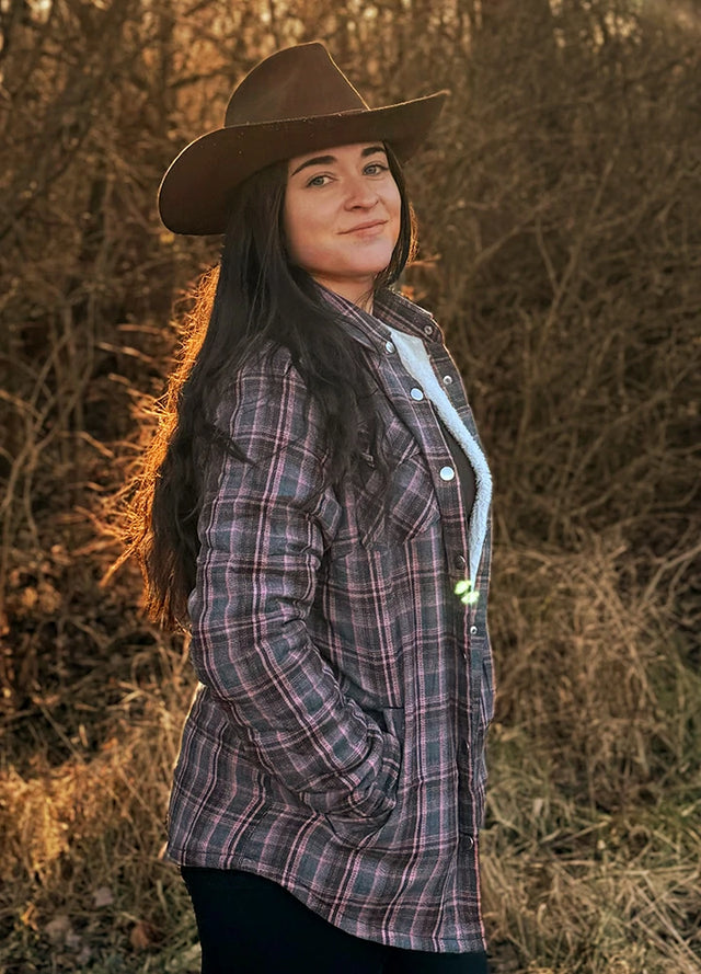 Womens Snap Plaid Flannel Jacket, Sherpa-Lined Shacket