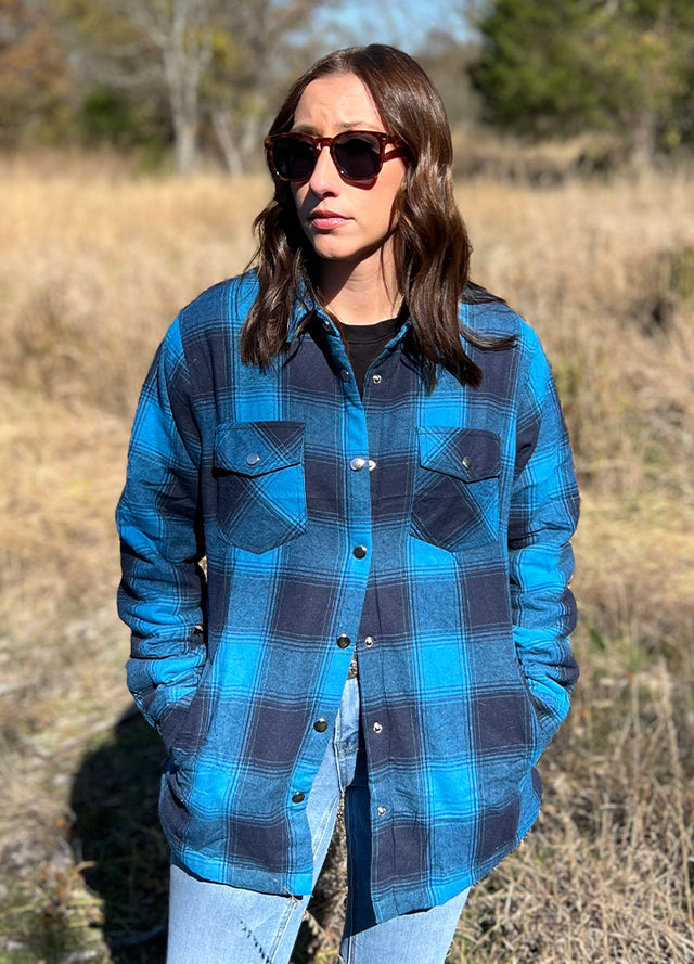 Womens Snap Plaid Flannel Jacket, Sherpa-Lined Shacket