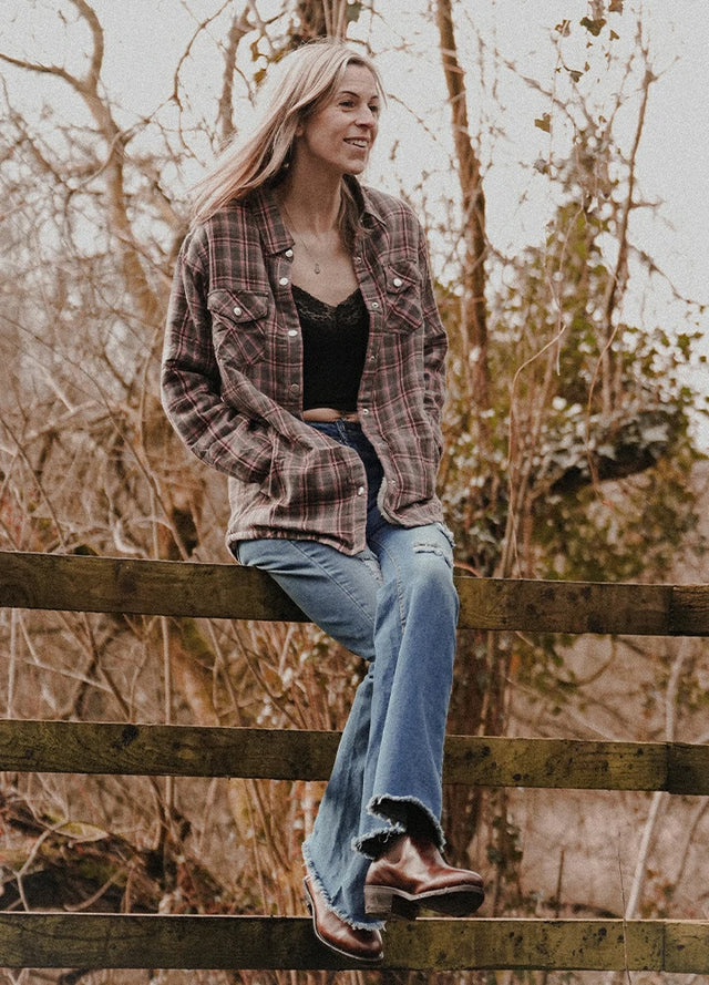 Womens Snap Plaid Flannel Jacket, Sherpa-Lined Shacket