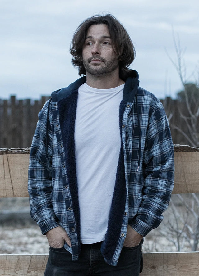 Men's Hooded Flannel Shirt Jacket,Snap Front,Sherpa-Lined Plaid