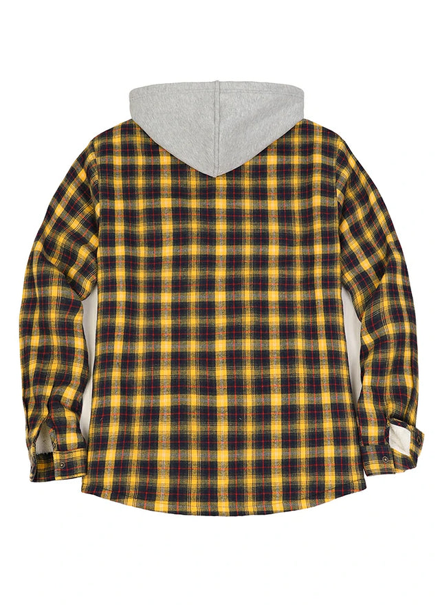 Women's Sherpa-Lined Snap Button Flannel Jacket with Fleece Hood