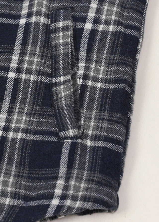 Detail of kids navy white hooded flannel jacket with side pocket