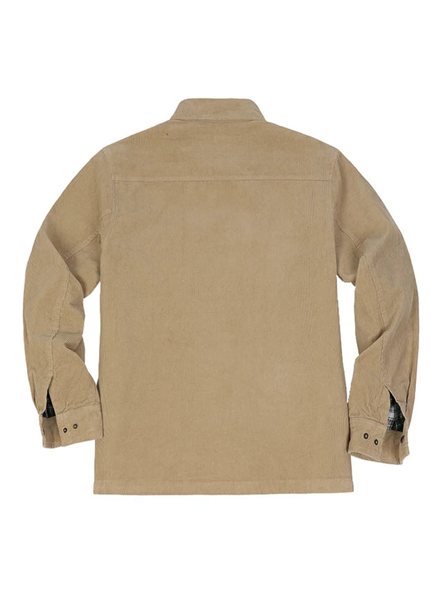 Back view of men's Khaki flannel lined corduroy shirt jacket