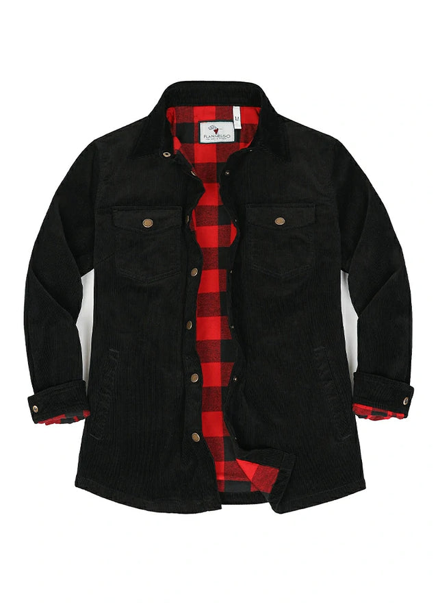 Women's Boyfriend Fit Flannel-Lined Long-Sleeve Corduroy Shirt Jacket