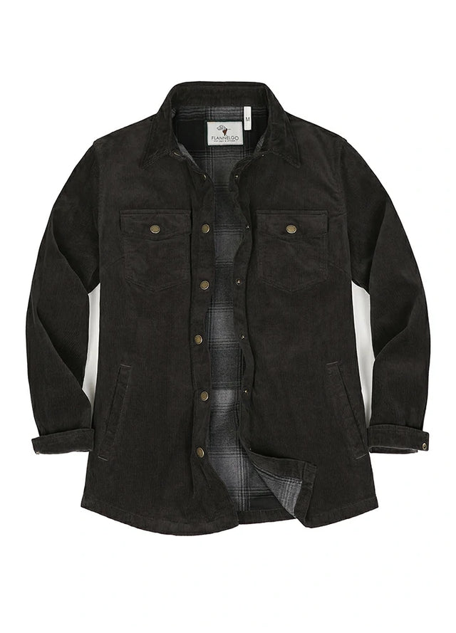 Women's Boyfriend Fit Flannel-Lined Long-Sleeve Corduroy Shirt Jacket