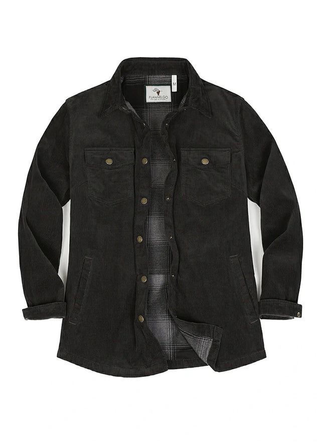 Women's Oversized Fit Flannel-Lined Long-Sleeve Corduroy Shirt Jacket