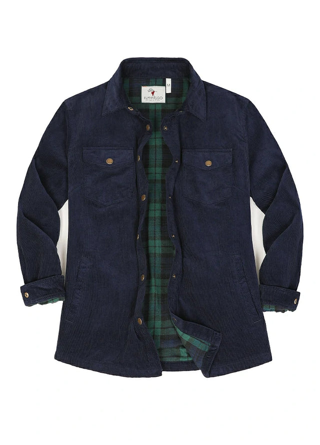Women's Boyfriend Fit Flannel-Lined Long-Sleeve Corduroy Shirt Jacket