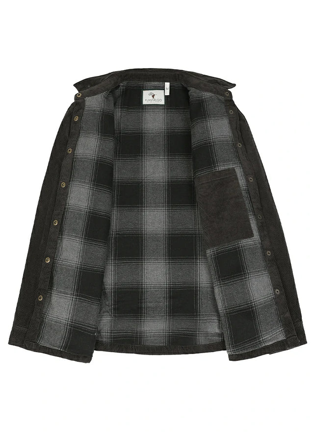 Women's Boyfriend Fit Flannel-Lined Long-Sleeve Corduroy Shirt Jacket