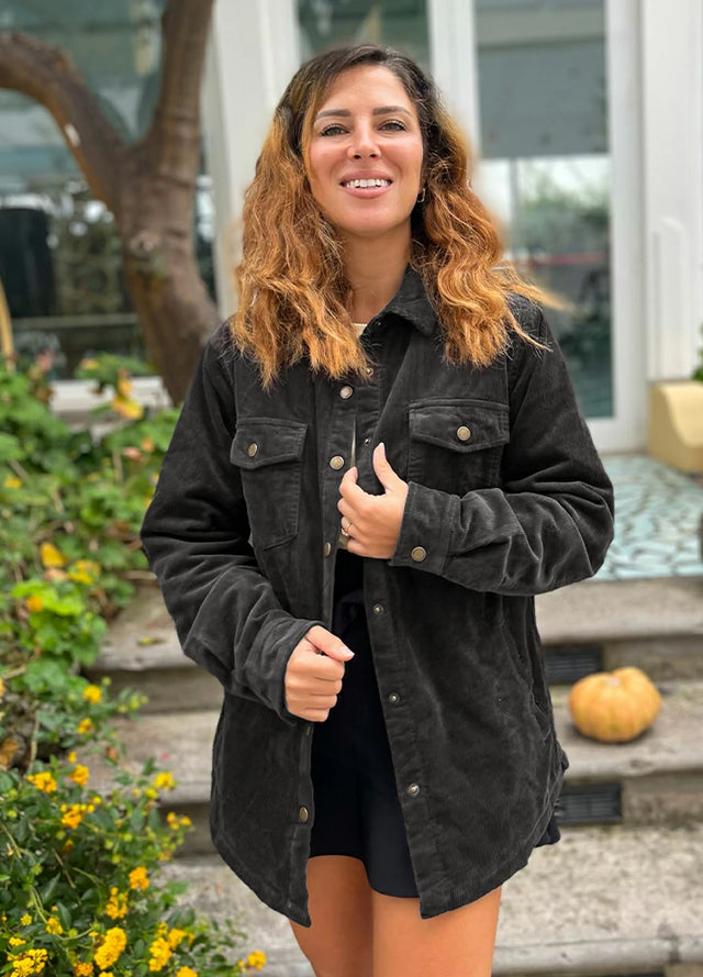 Langarm-Hemdjacke aus Cord im Boyfriend-Fit mit Flanellfutter für Damen