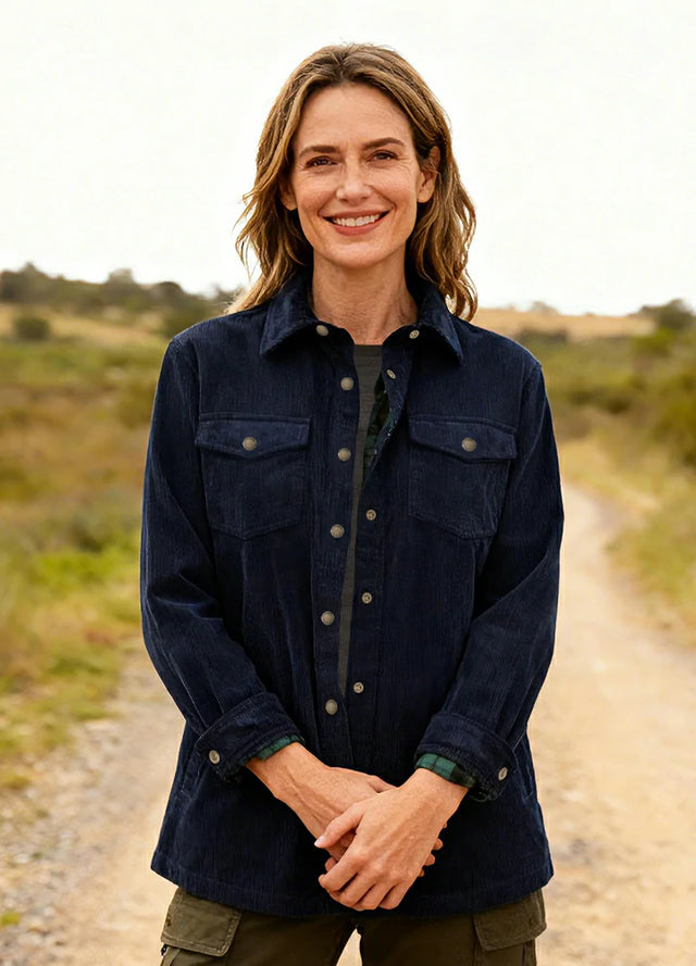 Women's Oversized Fit Flannel-Lined Long-Sleeve Corduroy Shirt Jacket