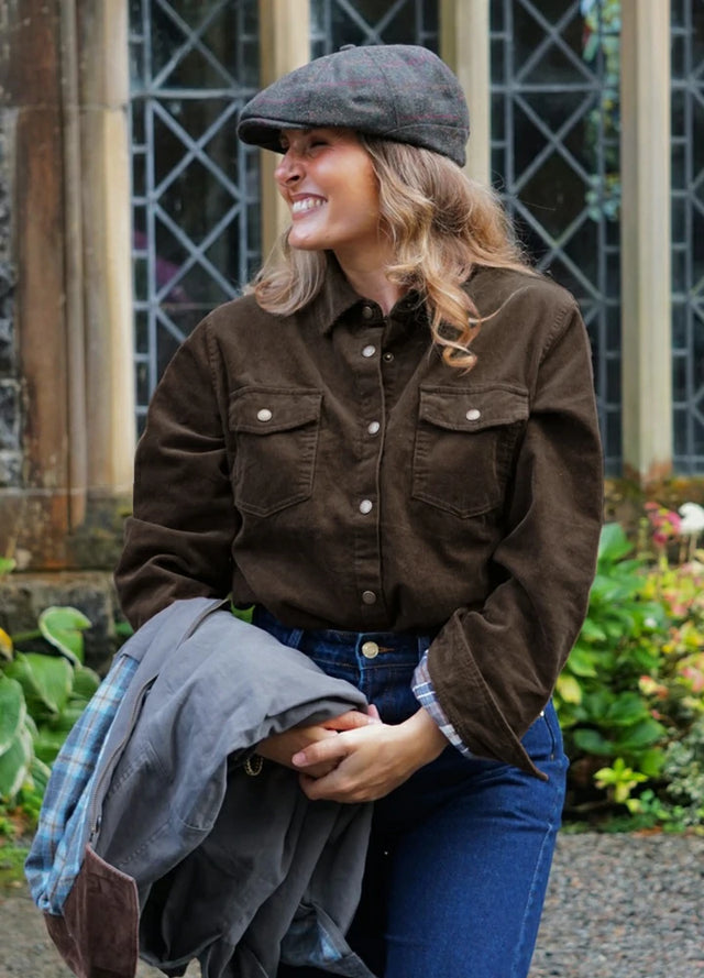 Langarm-Hemdjacke aus Cord im Boyfriend-Fit mit Flanellfutter für Damen